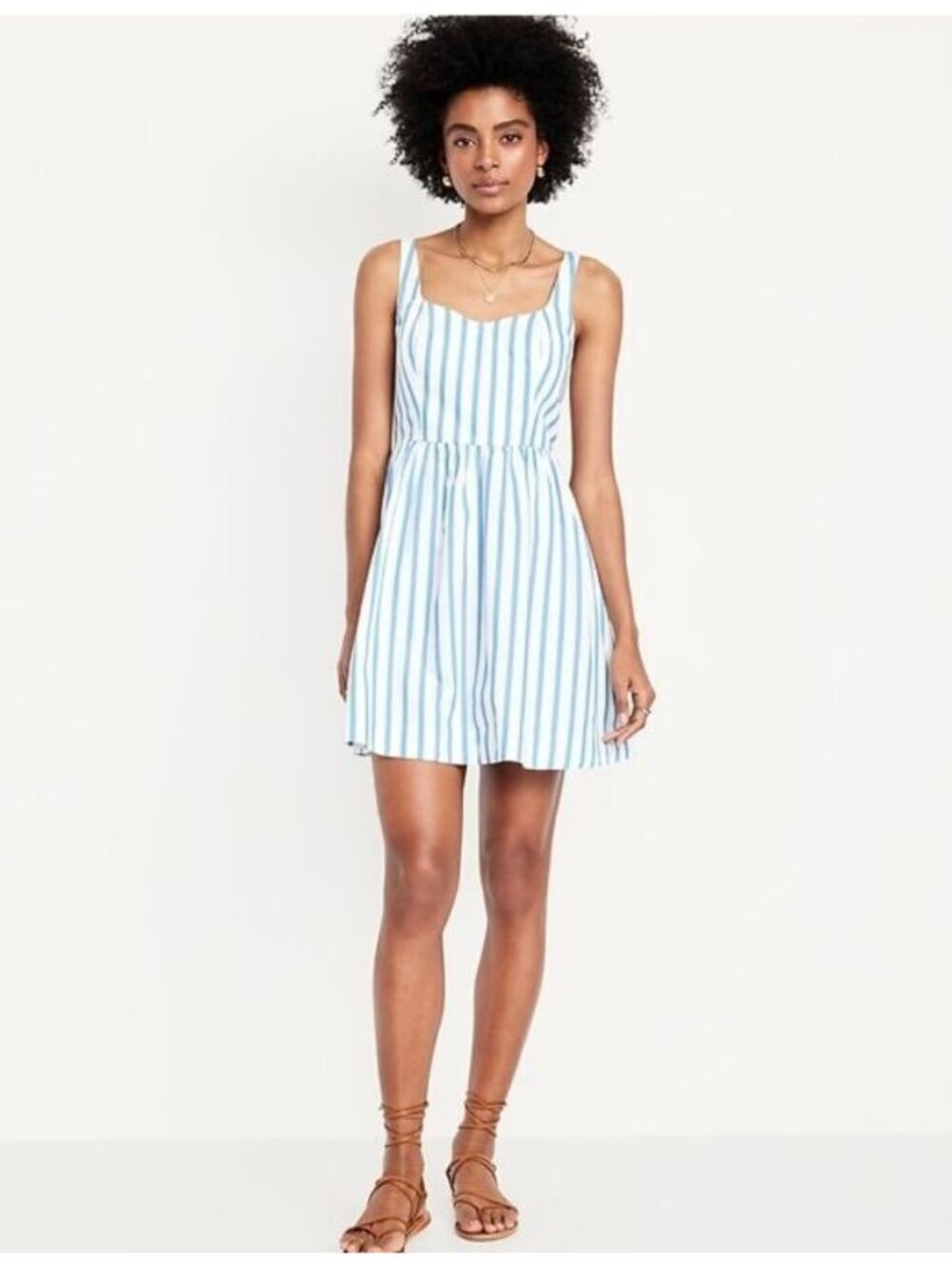 Old Navy Fit & Flare Cami Mini Dress White & Blue Stripe